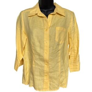 Kim Rogers Signature Linen Blouse Sz Petite Small Sunshine Yellow Bright Summery